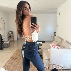 Zara White  Lace-Up Crop Top